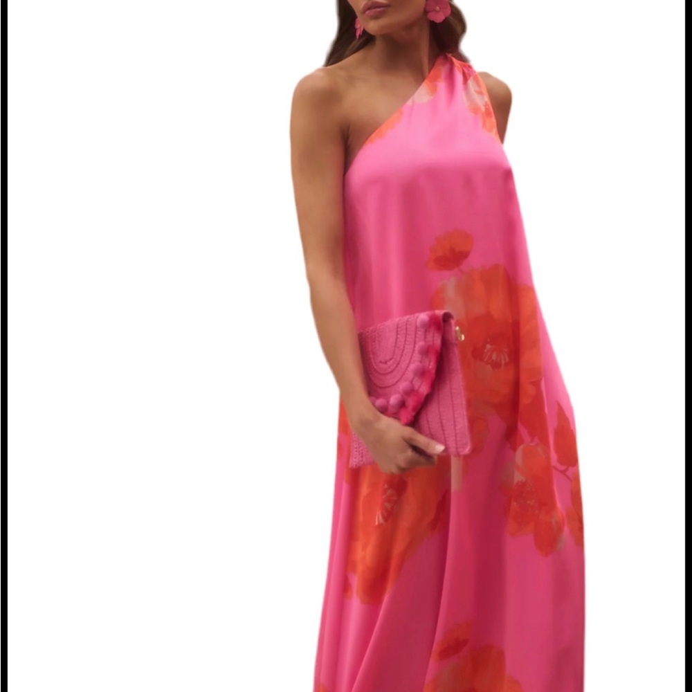 Sugarlips Vibrant Pink and Orange One-Shoulder Dress